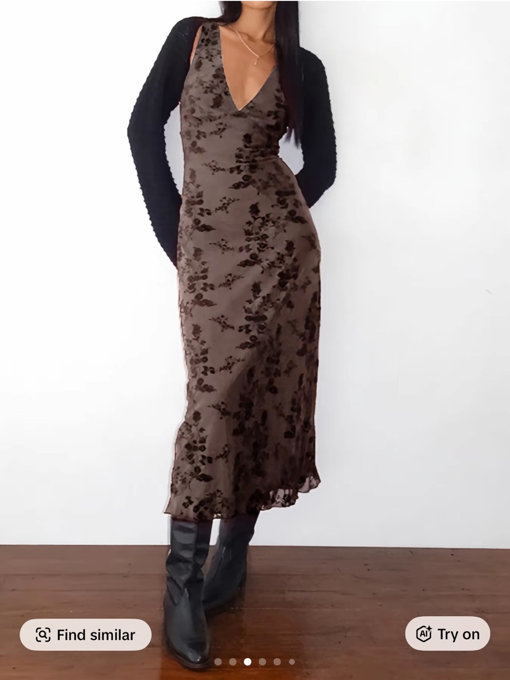 Brown Floral Burnout Midi Slip Skirt